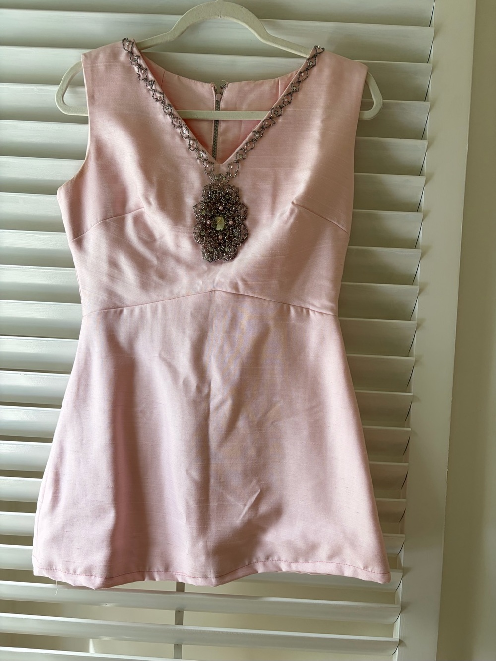 Vintage Sleeveless Pink Embellished V-Neck Ultra Mini Dress